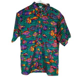 VINTAGE Angelica Men's size small Colorful Tropical Fish casual button down
